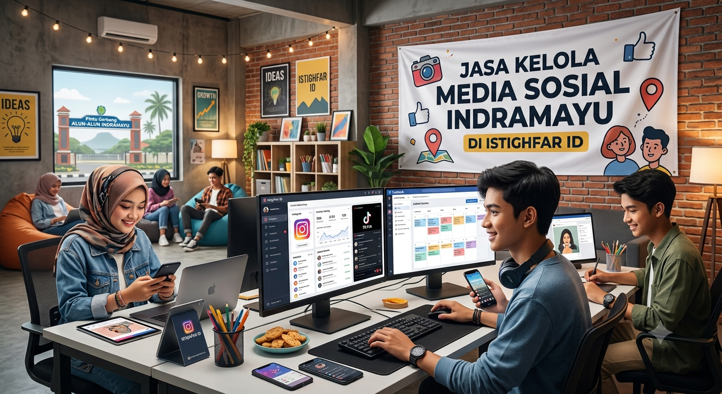Tim profesional mempraktikkan layanan jasa kelola media sosial Indramayu bersama Istighfar ID untuk meningkatkan performa pemasaran digital bisnis lokal.