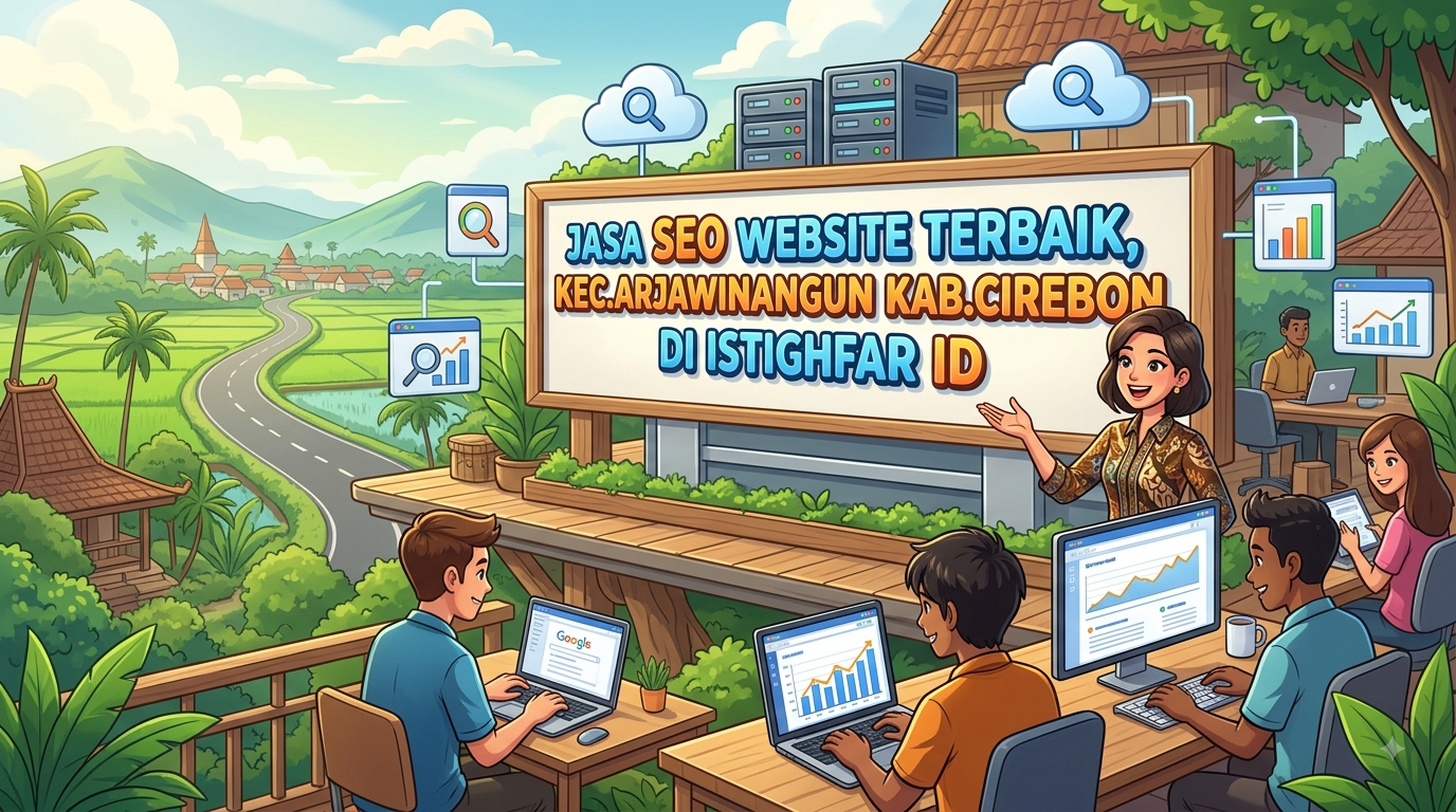 Tim ahli penyedia jasa SEO website terbaik Arjawinangun sedang menganalisis performa peringkat Google di Istighfar ID