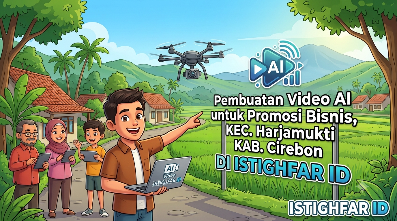 Tim profesional melakukan Pembuatan video AI untuk promosi bisnis Harjamukti secara interaktif dan modern.