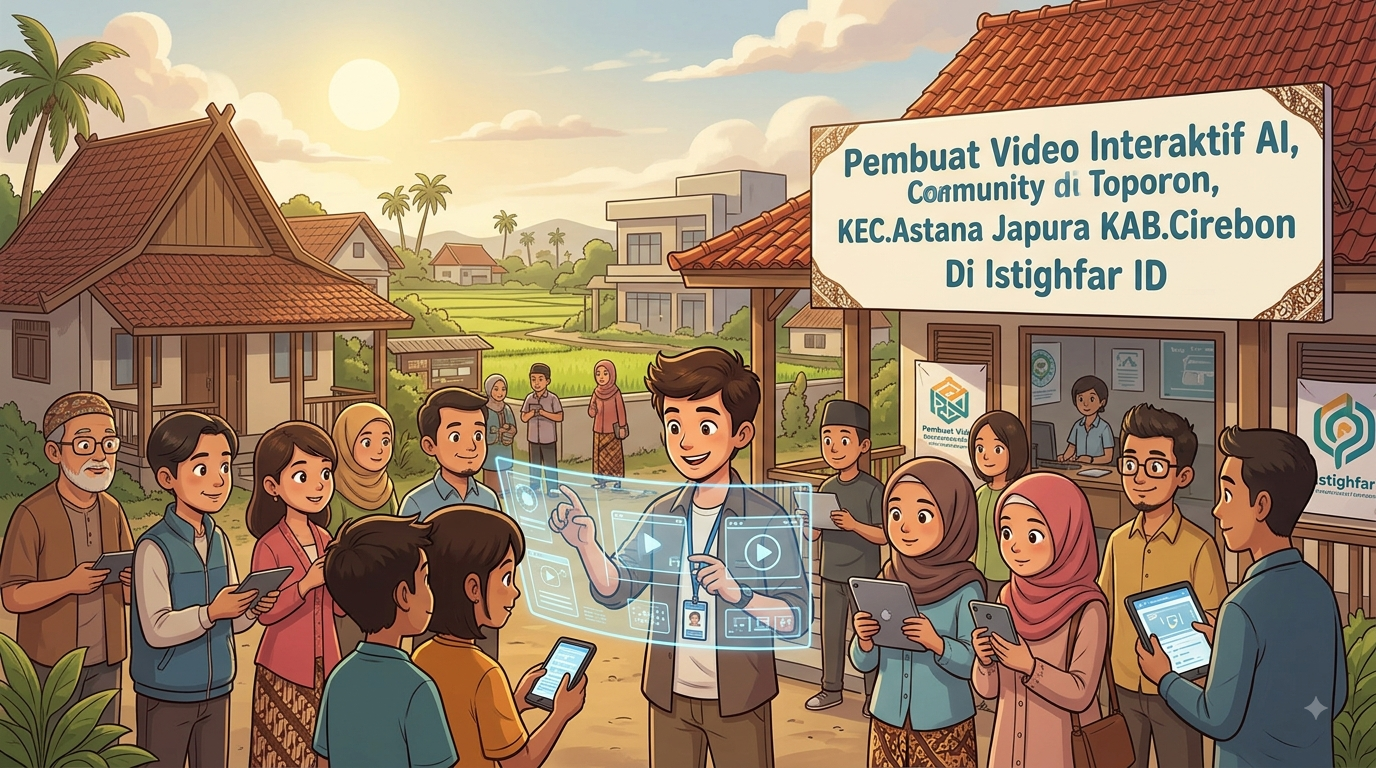 Tim ahli Pembuat video interaktif AI Astana Japura sedang memproses rendering video sinematik di Istighfar ID