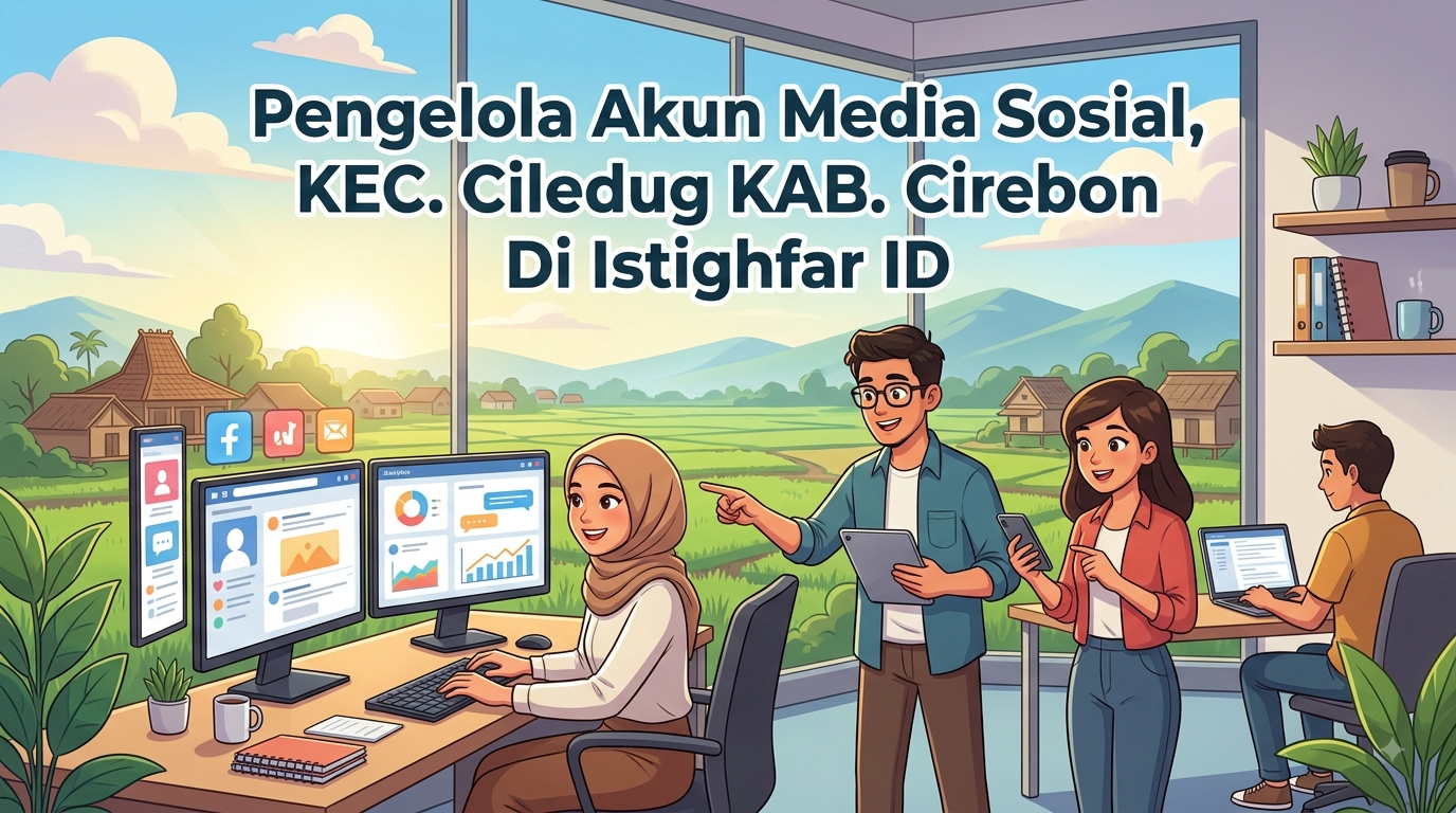 Tim ahli Pengelola akun media sosial bisnis Ciledug sedang menganalisis performa akun digital di Istighfar ID