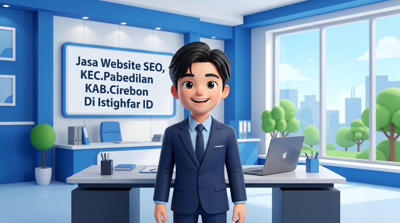 Ilustrasi tim ahli Istighfar ID sedang melakukan optimasi Jasa Website SEO Pabedilan untuk meningkatkan peringkat Google bisnis lokal.